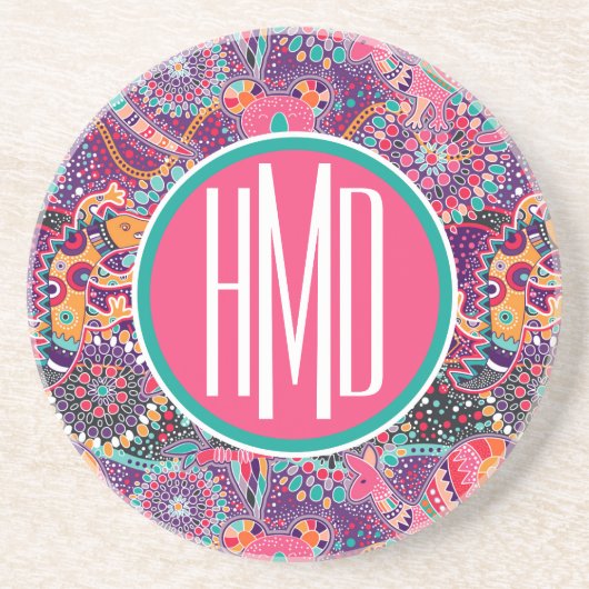 民族のスタイル動物パターン|モノグラム コースター (正面)