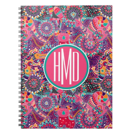 民族のスタイル動物パターン|モノグラム ノートブック (正面)