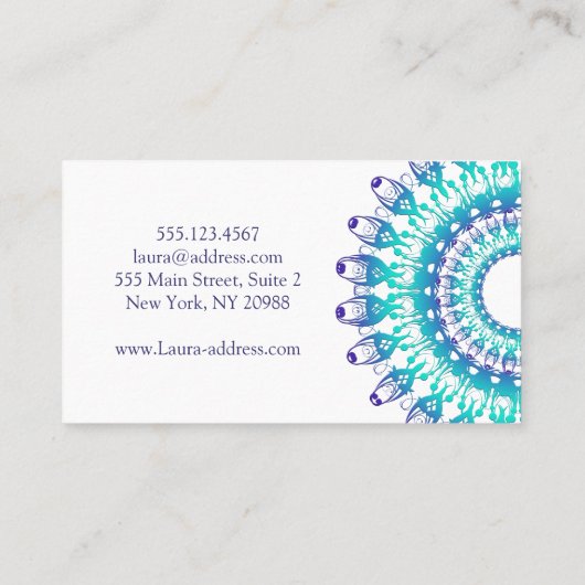 民族のティール（緑がかった色）の曼荼羅。 テキスト 名刺 (裏面)