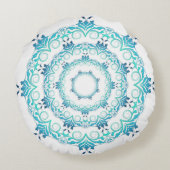 民族のティール(緑がかった色)の曼荼羅 ラウンドクッション (裏面)