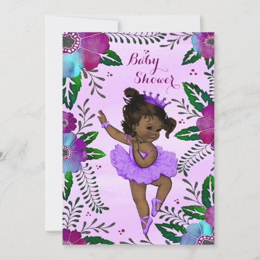 民族のバレリーナの花の水彩画のベビーシャワー 招待状 (正面)