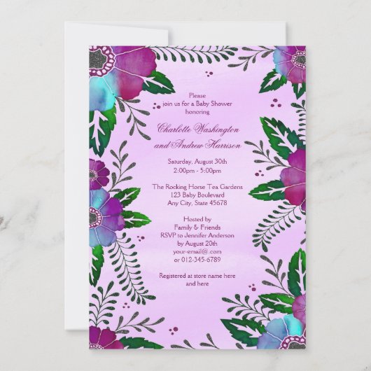 民族のバレリーナの花の水彩画のベビーシャワー 招待状 (裏面)