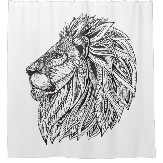 民族のパターン（の模様が）あるなライオンの頭部 シャワーカーテン (正面)