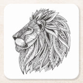 民族のパターン(の模様が)あるなライオンの頭部 スクエアペーパーコースター (正面)