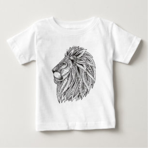 民族のパターン(の模様が)あるなライオンの頭部 ベビーTシャツ