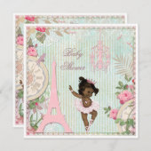 民族のパリのプリンセスのバレリーナのぼろぼろのベビーシャワー 招待状 (正面/裏面)