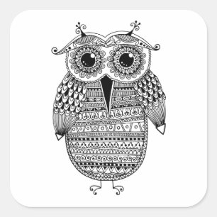 民族のフクロウインクスケッチ スクエアシール