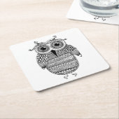 民族のフクロウインクスケッチ スクエアペーパーコースター (アングル)