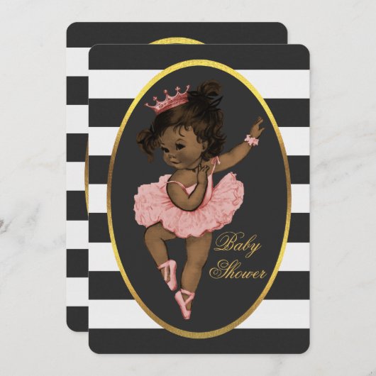 民族のプリンセスのバレリーナのベビーの白黒のストライプ 招待状 (正面/裏面)