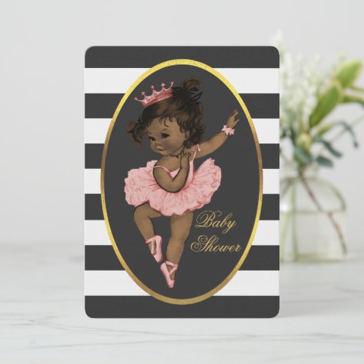 民族のプリンセスのバレリーナのベビーの白黒のストライプ 招待状 (スタンド正面)
