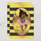 民族のプリンセスのバレリーナの金ゴールドのストライプなベビーシャワー 招待状 (正面/裏面)