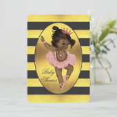 民族のプリンセスのバレリーナの金ゴールドのストライプなベビーシャワー 招待状 (スタンド正面)