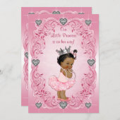 民族のプリンセスのバレリーナの銀のハートのベビーシャワー 招待状 (正面/裏面)