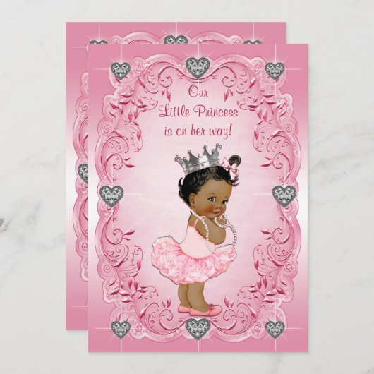 民族のプリンセスのバレリーナの銀のハートのベビーシャワー 招待状 (正面/裏面)