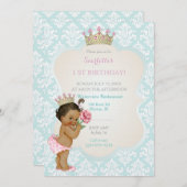 民族のプリンセスの女の赤ちゃんの金ゴールドの王冠の水のピンク 招待状 (正面/裏面)