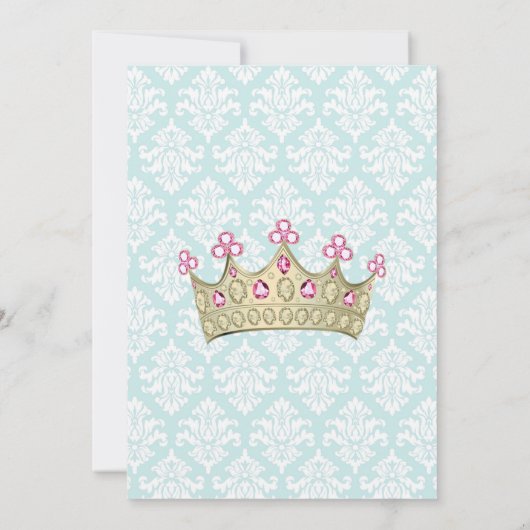 民族のプリンセスの女の赤ちゃんの金ゴールドの王冠の水のピンク 招待状 (裏面)