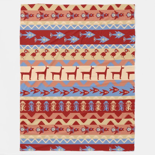 民族のペルーのインカ人動物のラマ魚および鳥 フリースブランケット (正面)