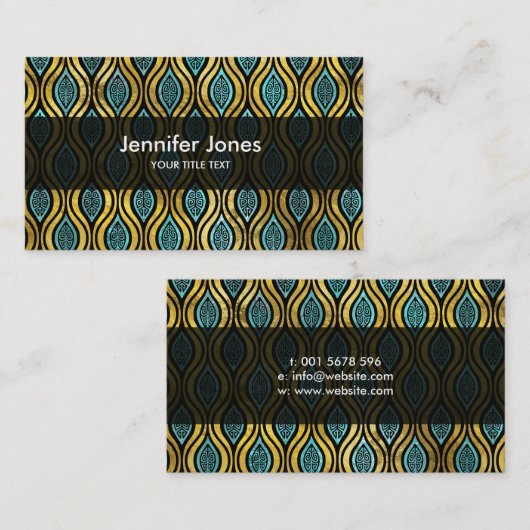 民族のボヘミアの金ゴールドおよび青いガラスパターン 名刺 (正面/裏面)