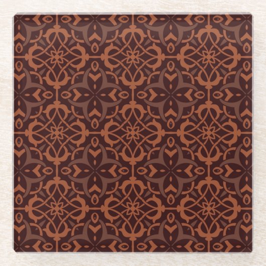 民族のモダンで幾何学的なパターン ガラスコースター (正面)