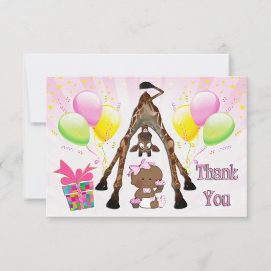 民族の女の子のキリンのカップケーキのベビーシャワーは感謝していしています サンキューカード (正面)
