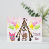 民族の女の子のキリンのカップケーキのベビーシャワーは感謝していしています サンキューカード (スタンド正面)