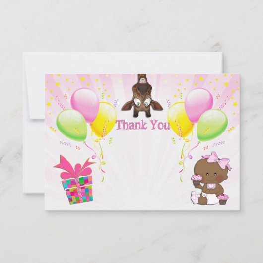 民族の女の子のキリンのカップケーキのベビーシャワーは感謝していしています サンキューカード (裏面)