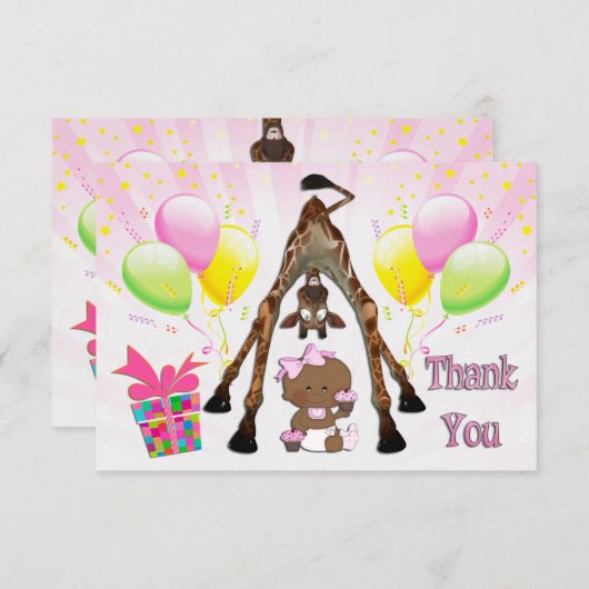 民族の女の子のキリンのカップケーキのベビーシャワーは感謝していしています サンキューカード (正面/裏面)