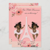民族の対のバレリーナの花のパリのベビーシャワー 招待状 (正面/裏面)
