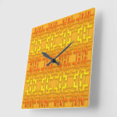 民族の幾何学的なオレンジパターン スクエア壁時計 (傾斜)
