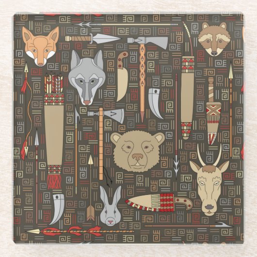民族の狩りパターン ガラスコースター (正面)
