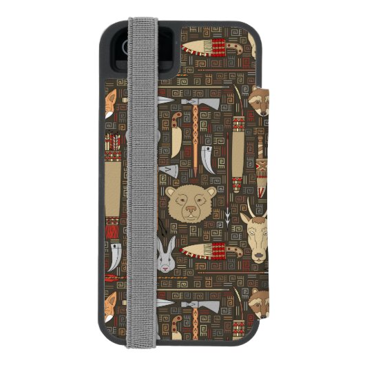 民族の狩りパターン INCIPIO iPhoneウォレットケース (フォリオ裏面)