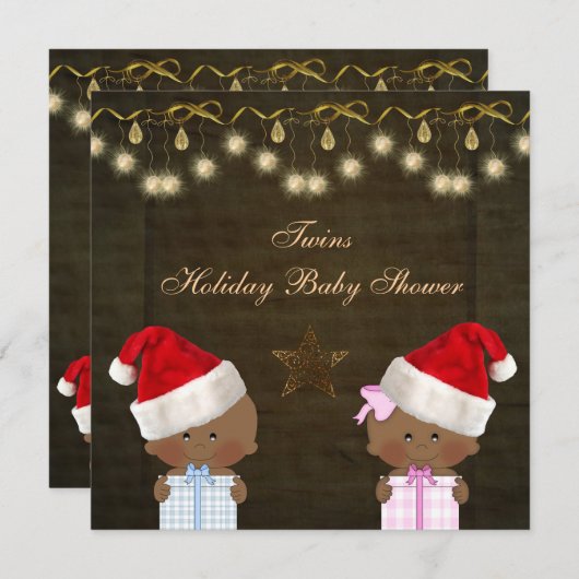 民族の男の子及び女の子の双生児のクリスマスのベビーシャワー 招待状 (正面/裏面)