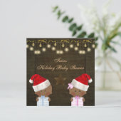 民族の男の子及び女の子の双生児のクリスマスのベビーシャワー 招待状 (スタンド正面)