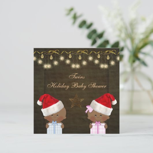 民族の男の子及び女の子の双生児のクリスマスのベビーシャワー 招待状 (スタンド正面)