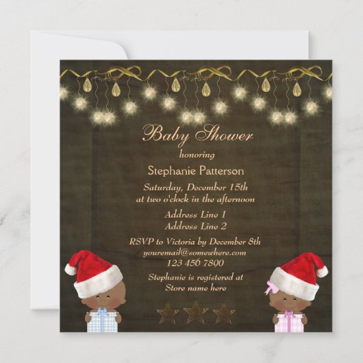 民族の男の子及び女の子の双生児のクリスマスのベビーシャワー 招待状 (裏面)