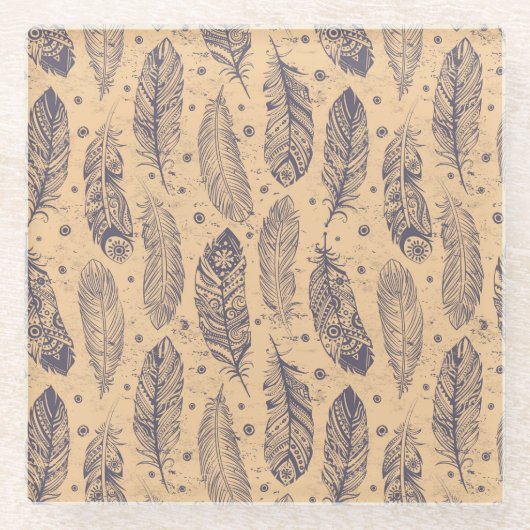 民族の羽の輪郭パターン ガラスコースター (正面)