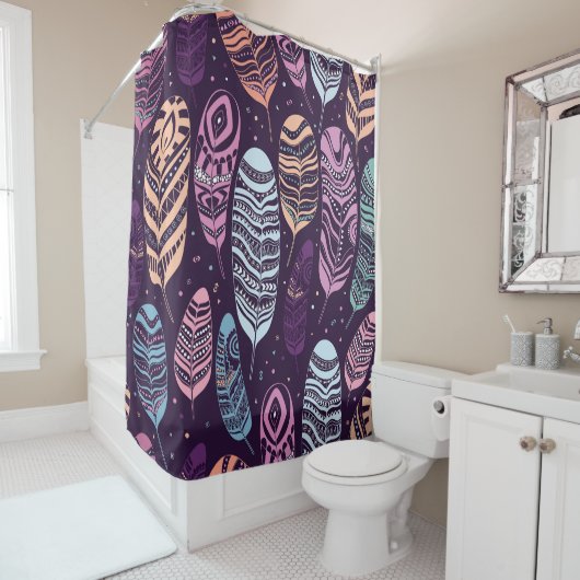 民族の羽：白黒の模様 シャワーカーテン (インサイチュ)