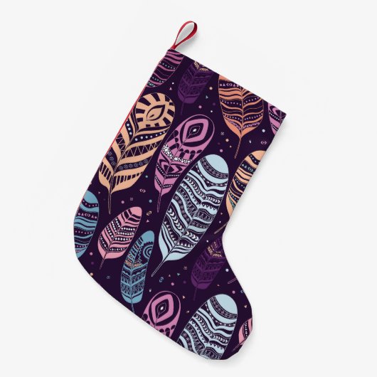 民族の羽:白黒の模様 スモールクリスマスストッキング (正面 (吊り時))