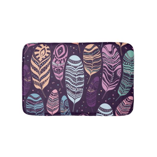 民族の羽:白黒の模様 バスマット (正面)