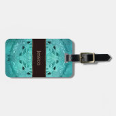 民族の花のターコイズのグランジな曼荼羅。 名前 ラゲッジタグ (正面横)