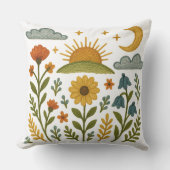 民族の花の刺繍風デザイン クッション (正面)