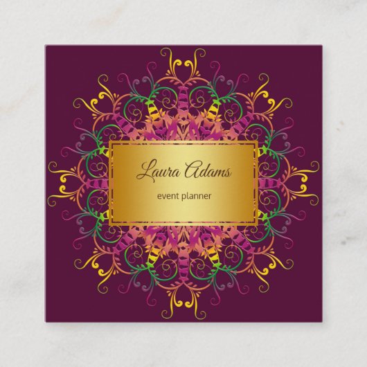 民族の花の曼荼羅。金フレーム スクエア名刺 (正面)