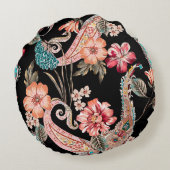 民族の花や葉ペイズリーヴィンテージの葉 ラウンドクッション (裏面)