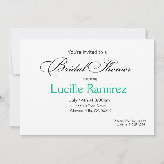 民族の花嫁のブライダルシャワー|の緑 招待状 (裏面)