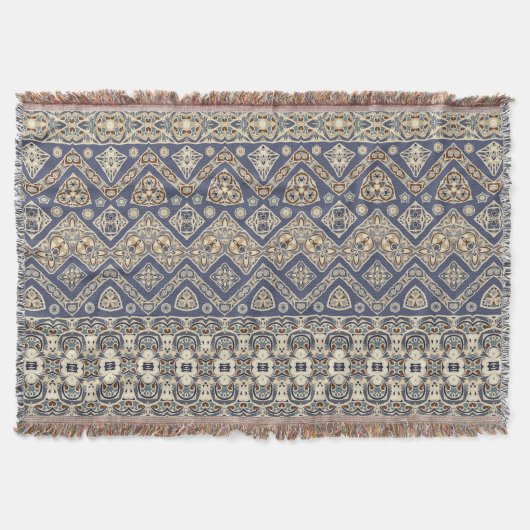 民族の茶色がかった鋼色パターン スローブランケット (正面)