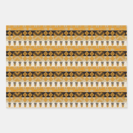 民族の部族の黄金色の幾何学 ラッピングペーパーシート (正面)