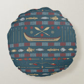 民族の魚釣りパターン ラウンドクッション (裏面)