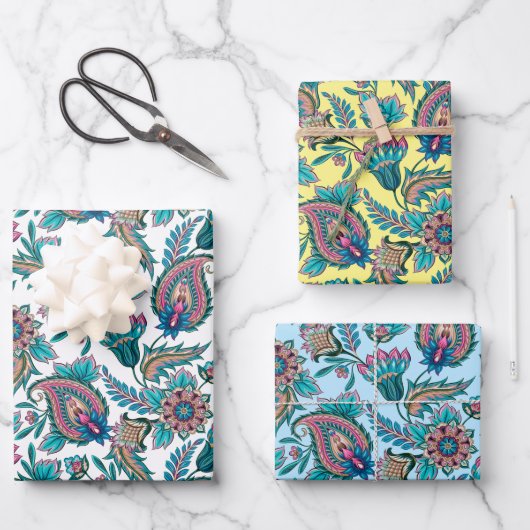 民族カラフルフローラペイズリーパターン ラッピングペーパーシート (正面)