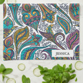 民族カラフルフローラペイズリー キッチンタオル (折り畳み)