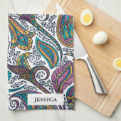 民族カラフルフローラペイズリー キッチンタオル (四つ折り)